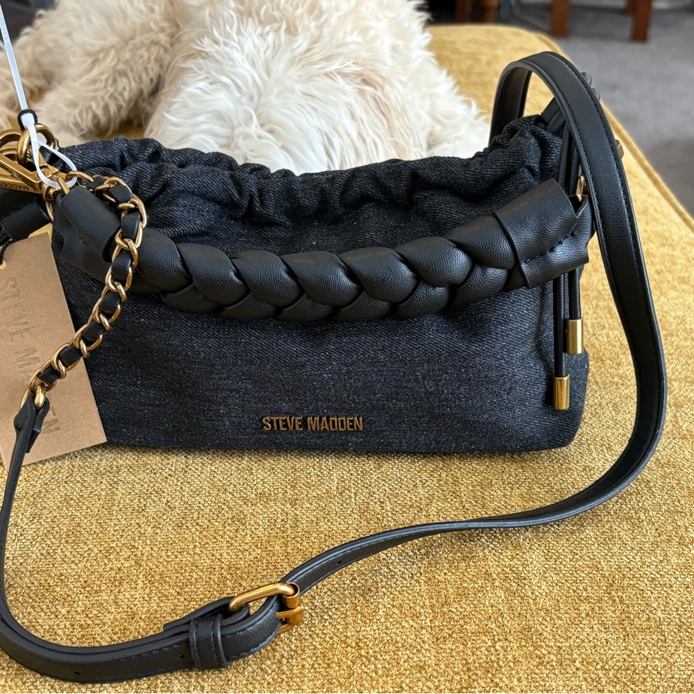 Steve Madden Black and Gold Braided Handbag - Picture 3 of 9